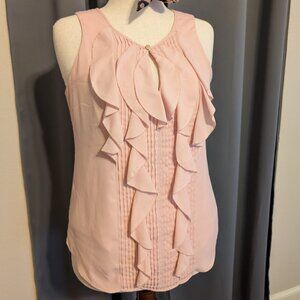 EUC blush pink White House Black Market soft ruffle sleeveless blouse S (small)
